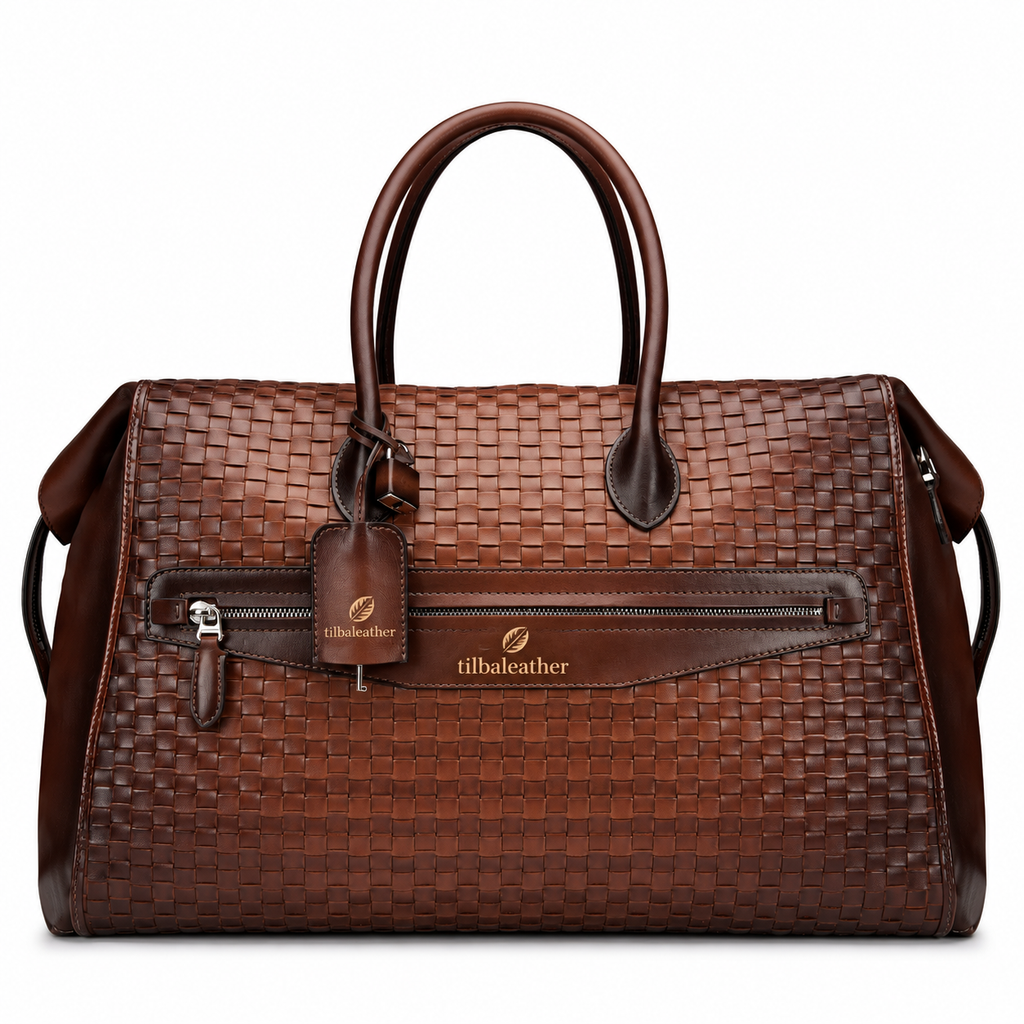 tilbaleather Woven Leather Travel Duffel Bag