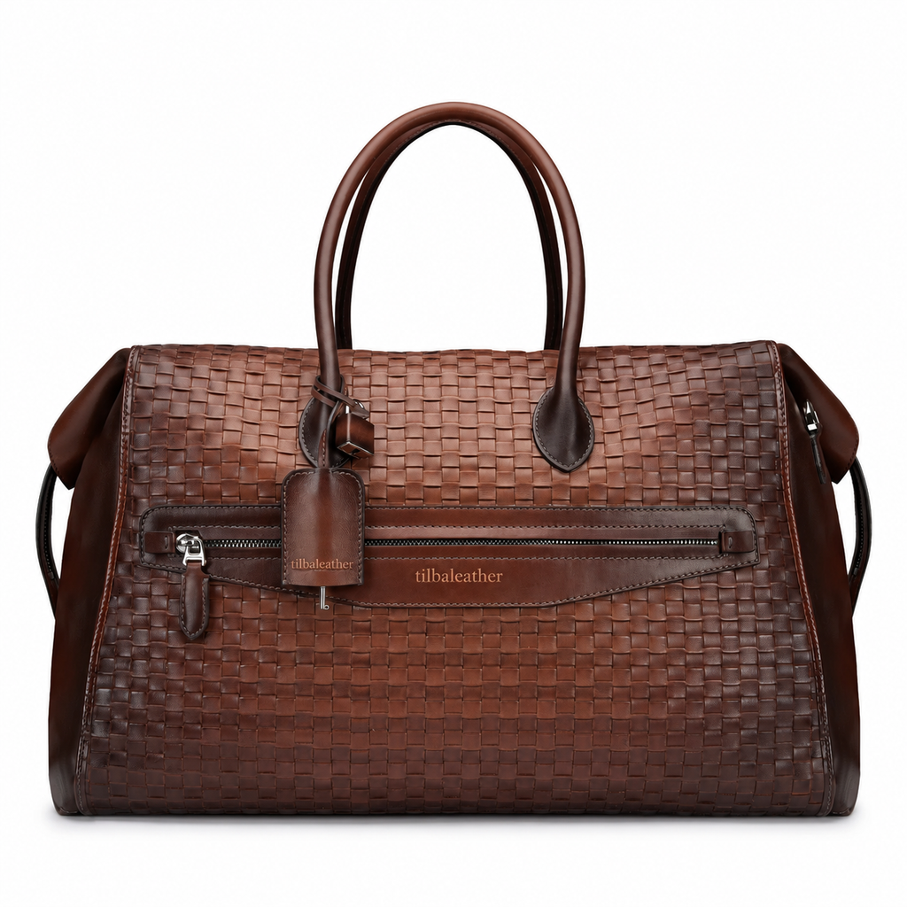 tilbaleather Woven Leather Travel Duffel Bag